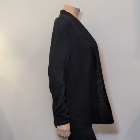 Laura Open Front Cardigan Sweater Shawl Collar Black Tunic Length Long Sleeve - Picture 9 of 15